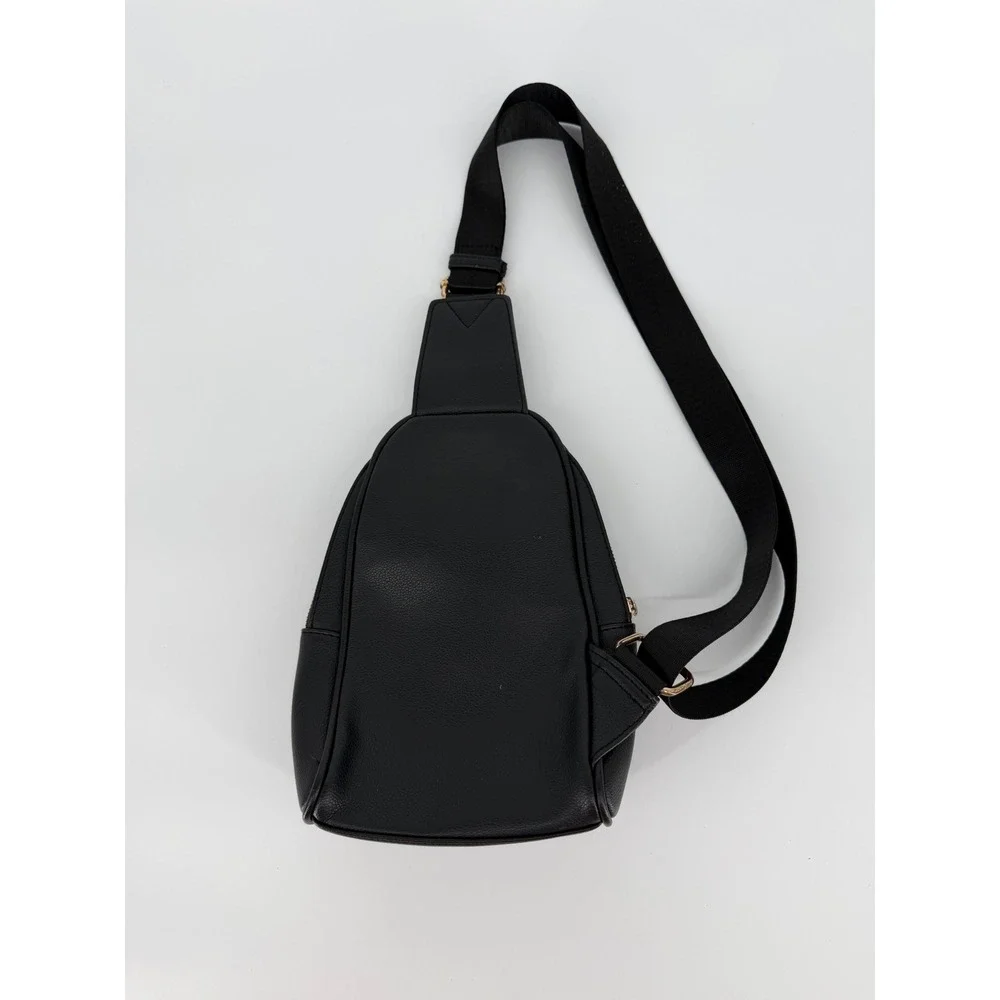 Black Quilted Vegan Leather Bee Sling Bag Crossbody Backpack Gold Hardware